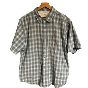 Horny Toad Men’s Steel Blue Short Sleeve Organic Cotton Button Plaid Shirt Sz XL